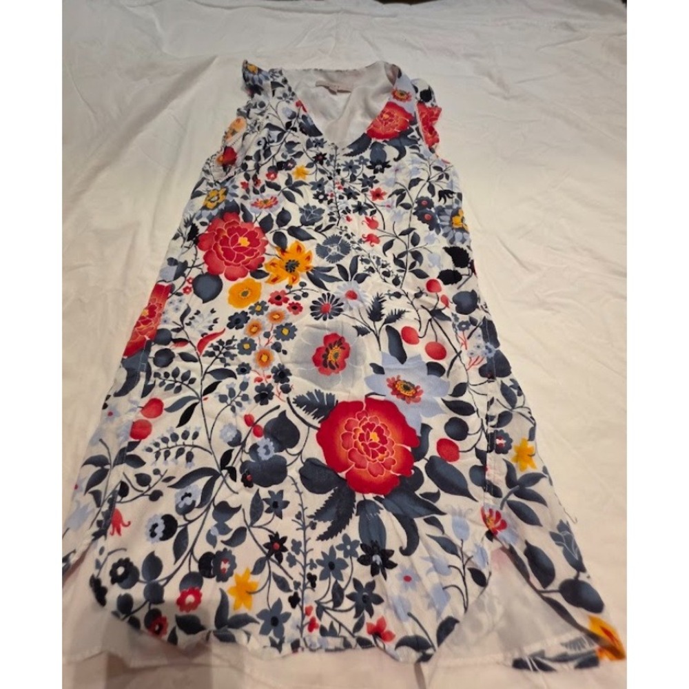 LOFT Petites Floral V-Neck Flutter Sleeve Shift Dress Red Blue White XSP
